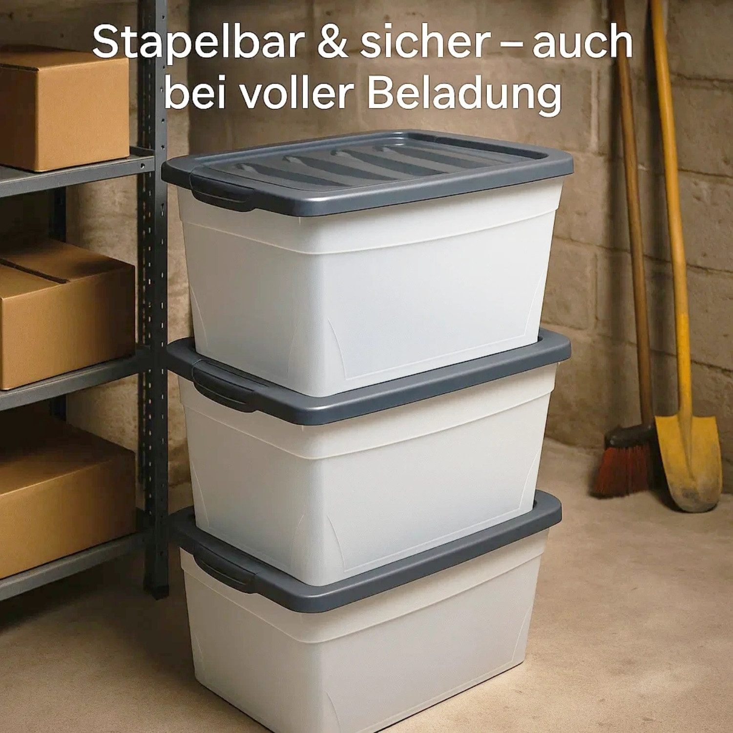 BigDean Aufbewahrungsbox 4x 60 L Plastikboxen mit Deckel groß Budget Kunststoffbox mit Deckel (Set, 4 St., Aufbewahrungsbox), Stapelbar, Nestbar, Funktional & L – Bild 5 von 5