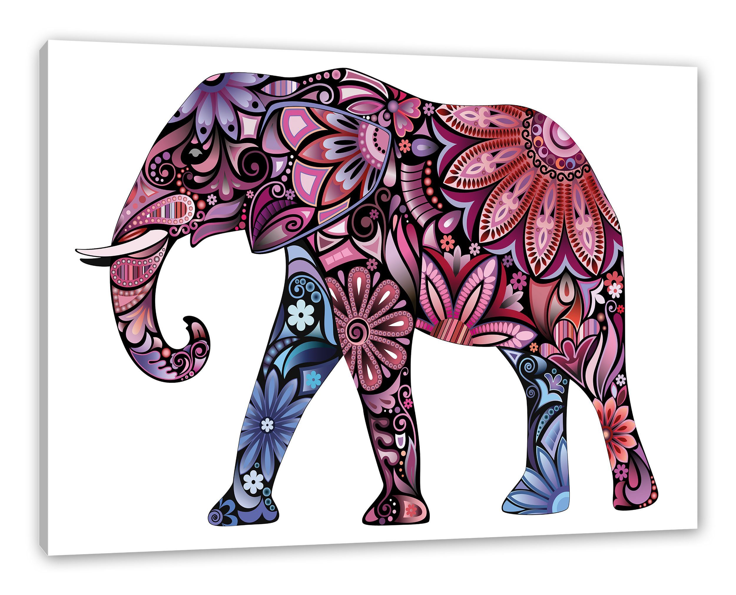 Pixxprint Leinwandbild Elefant mit Ornamenten, Elefant mit Ornamenten (1 St), Leinwandbild fertig bespannt, inkl. Zackenaufhänger | Leinwandbilder