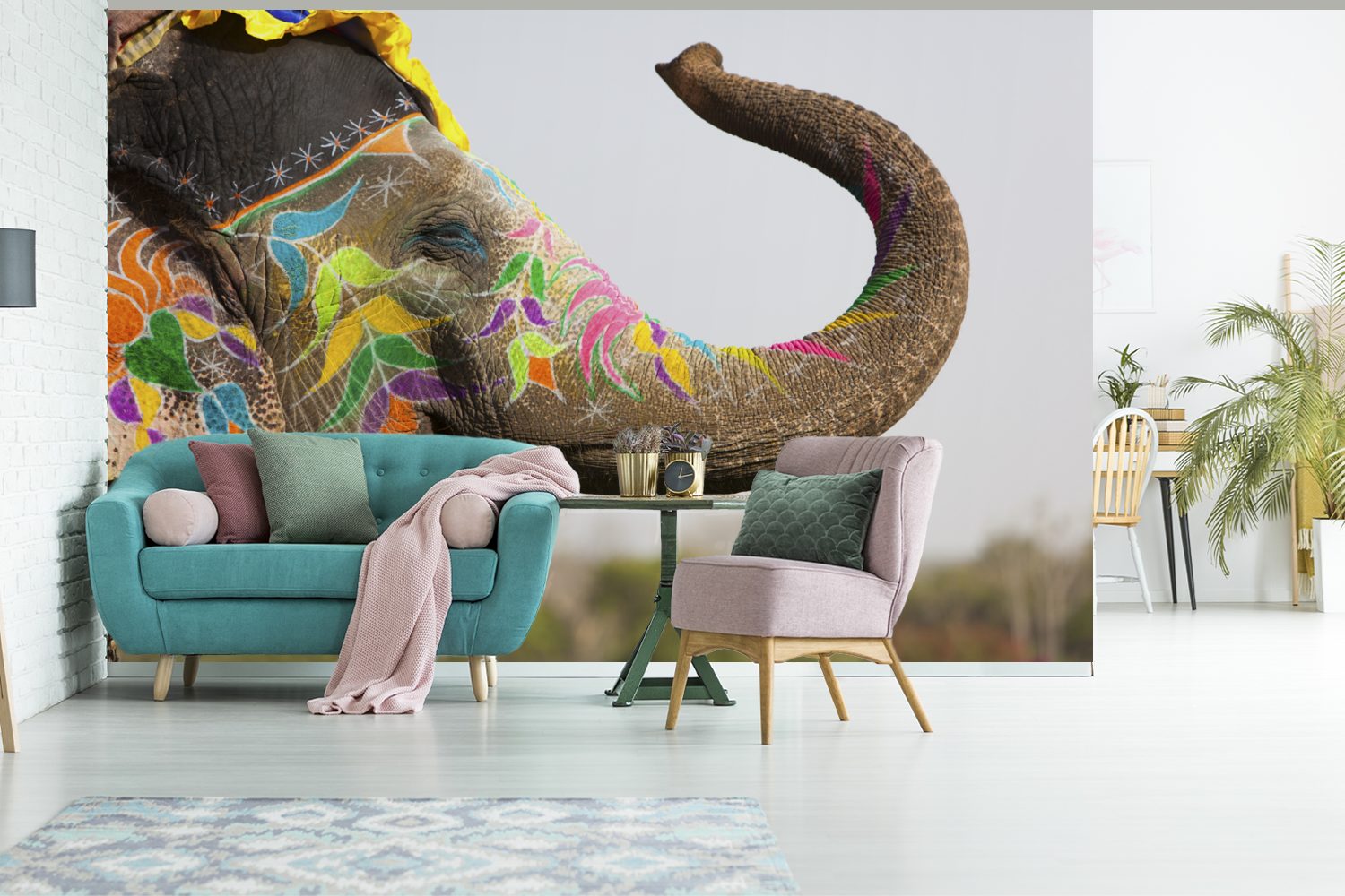 Wohnzimmer, Kunst (6 Tapete bedruckt, St), Fototapete Indien, - Kinderzimmer, Matt, MuchoWow Elefant für Wallpaper Vinyl - Schlafzimmer,