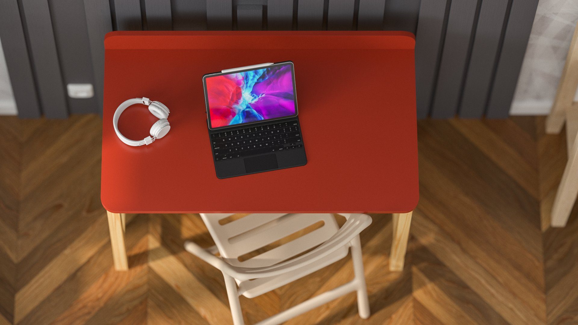 Siblo Schreibtisch Schreibtisch Clara Natural Natural Tischplatte mit Clara bunter bunter Tischplatte) (Kinderschreibtisch Rot mit