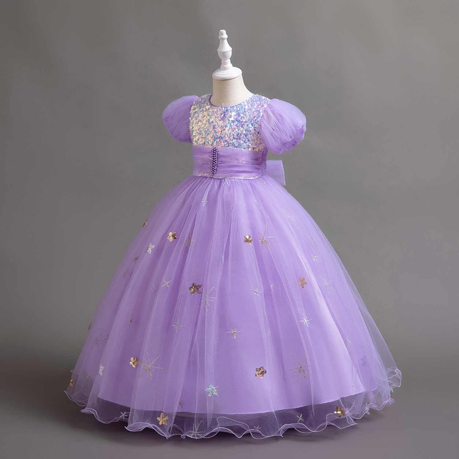 Daisred Abendkleid Tüllkleider Mädchen Geburtstagsparty Prinzessinnenkleider Lila