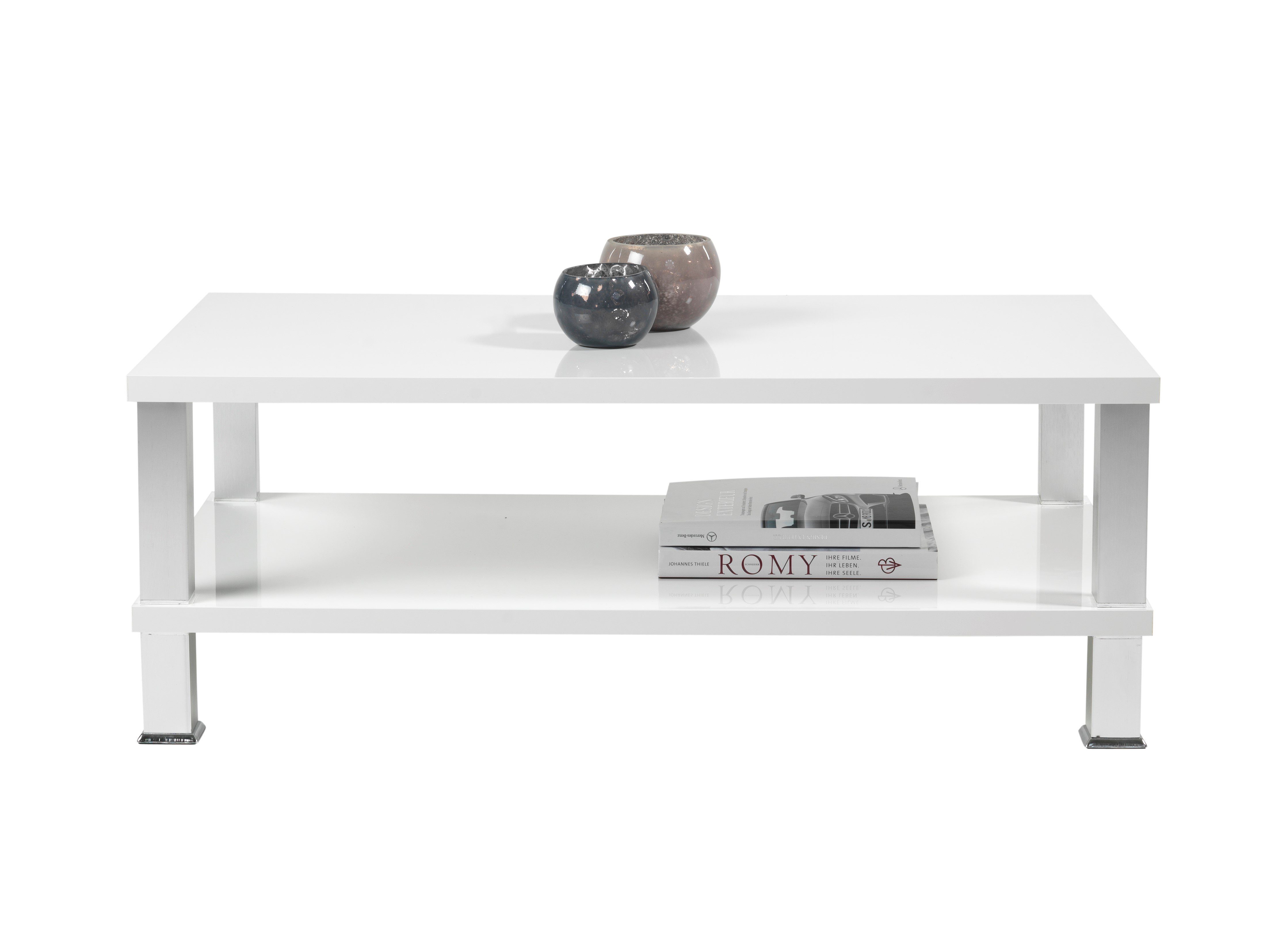 HOOZ Couchtisch Tisch), Couchtisch - Hochglanz weiß weiß Ablage Höhe mit (1 | cm 115x65cm 43 weiß