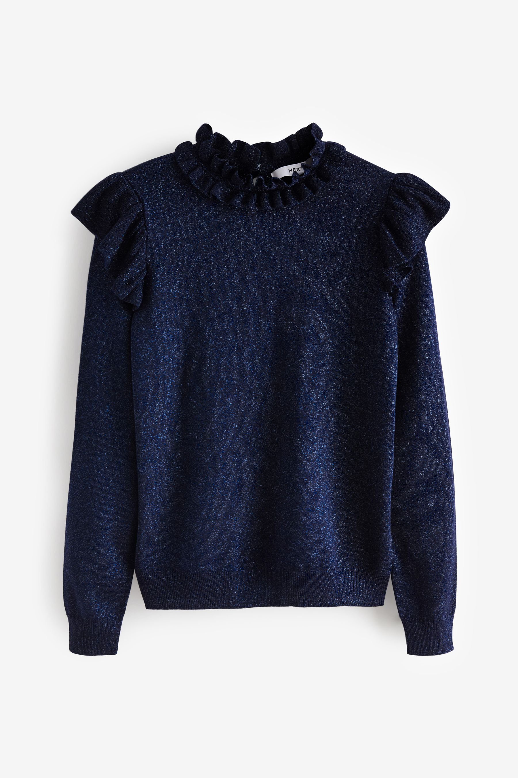 Next Rundhalspullover Glitzernder Pullover mit Raffung (1-tlg) Navy Blue