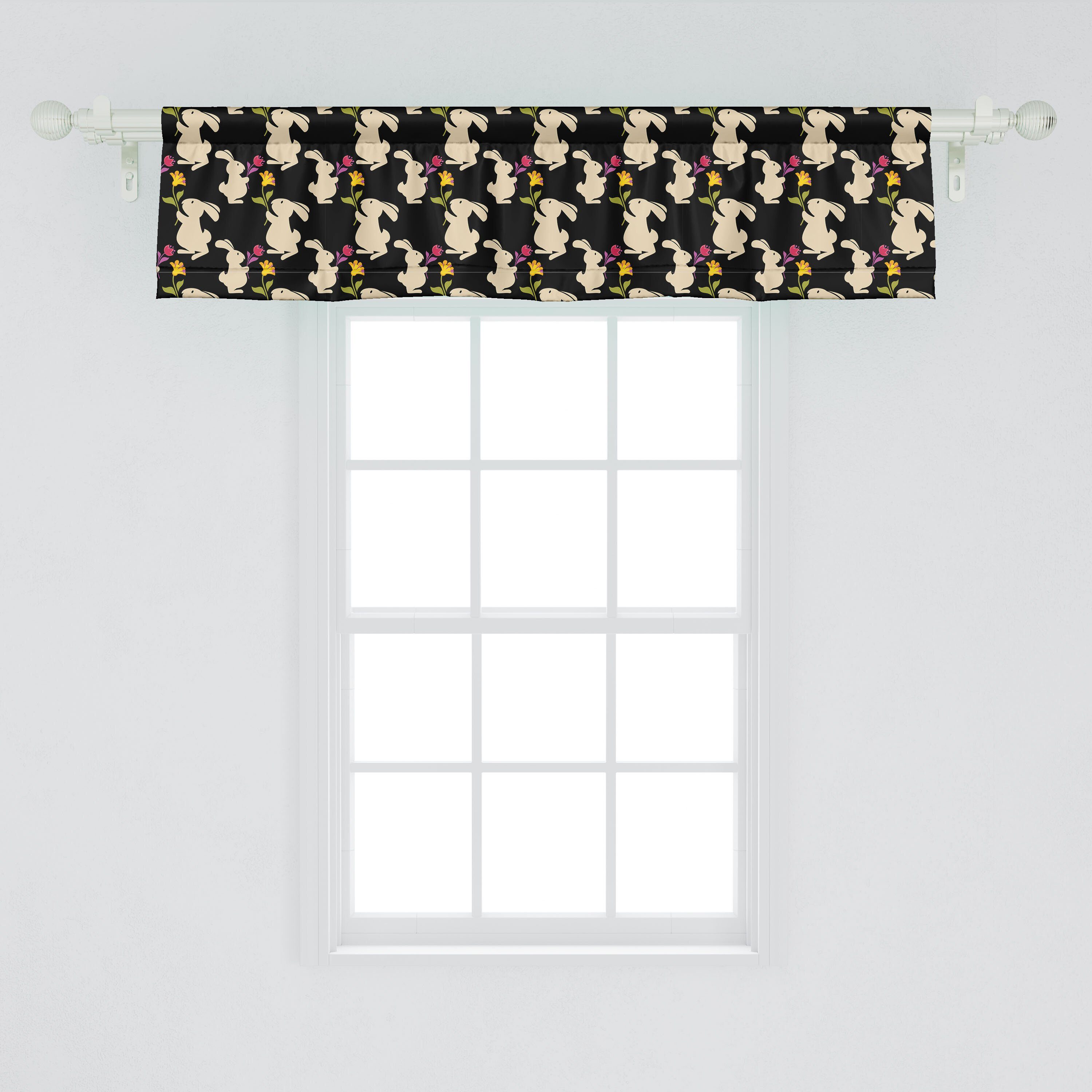 Vorhang mit für Beige Blumen Kaninchen Scheibengardine Schlafzimmer Dekor und Hase Microfaser, Küche Abakuhaus, Stangentasche, Volant