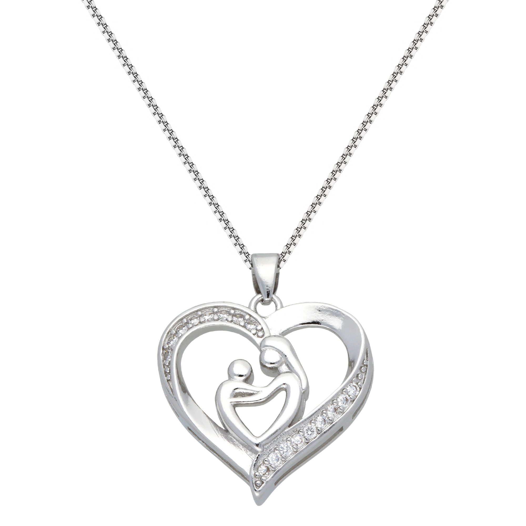 LÖB Kette mit Anhänger 750 Weißgold vergoldet Kette Mutter Kind Herz Anhäng günstig online kaufen