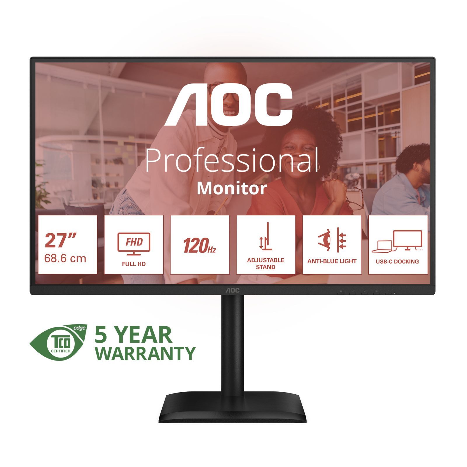 AOC 27E4CV - 27-INCH FULL HD MO 1920X1080 120 HZ HDMI 1.4 DISPLA TFT-Monitor (1920 x 1080 px, Full HD, 4 ms Reaktionszeit, 120 Hz, IPS, Lautsprecher, HDCP, Kopfhörerbuchse, Pivot, Höhenverstellbar)