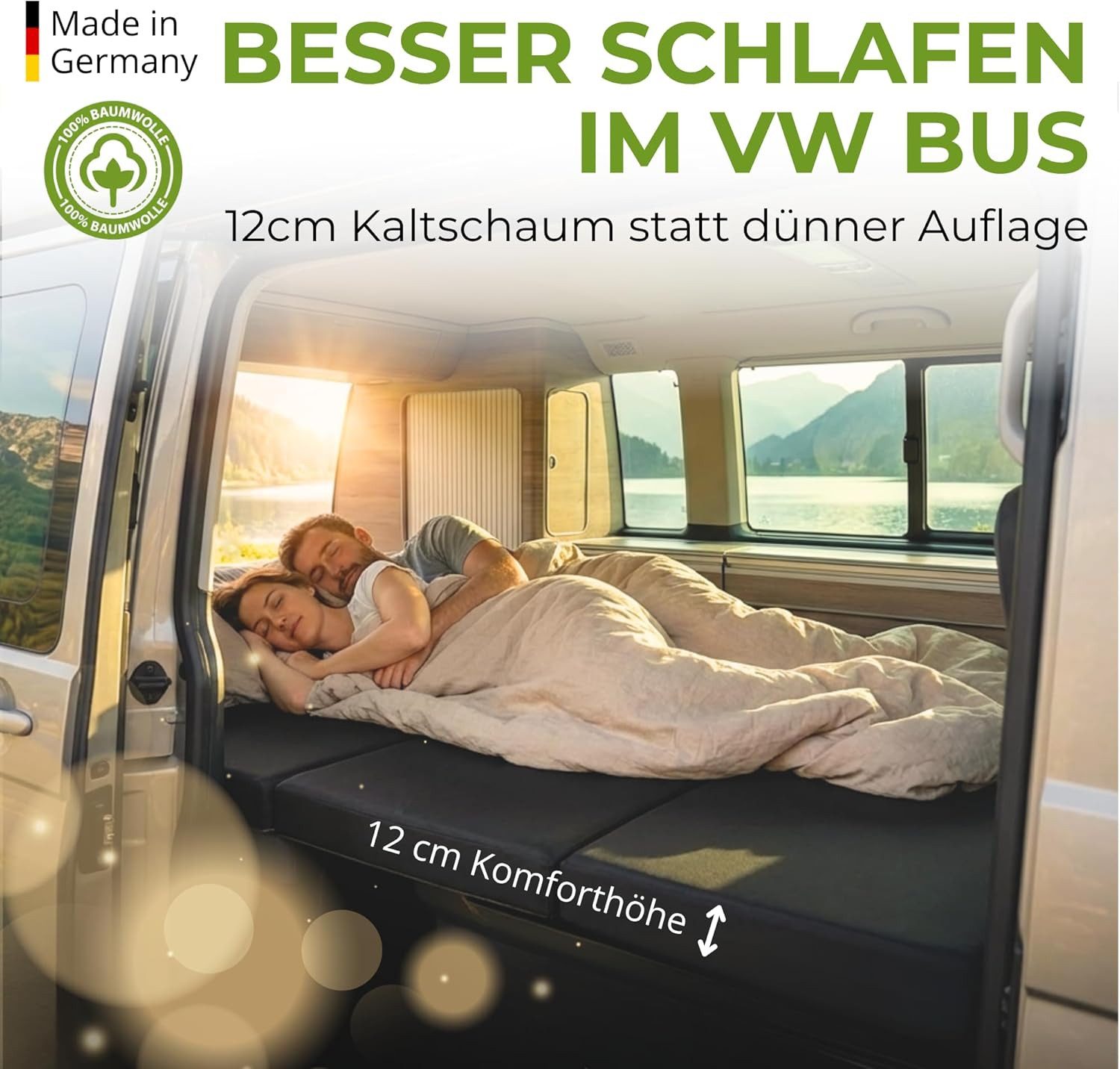 Klappmatratze T5-Matratze, T6, T6.1, Multivan, VW Bus Matratze, shogazi ®, 12 cm hoch, (3-tlg), 12 cm orthopädischer Kaltschaum, OEKO TEX® STANDARD 100