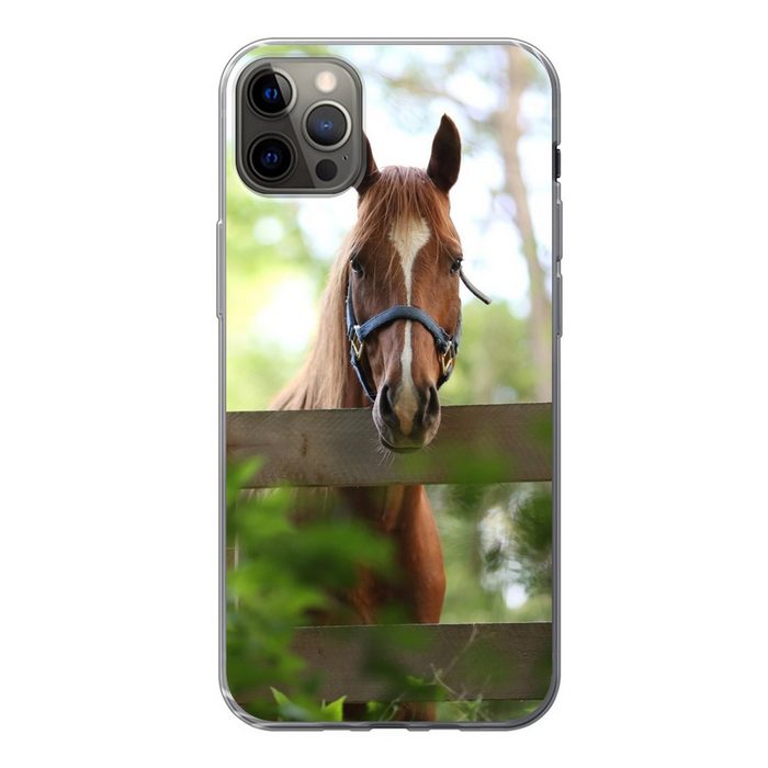 MuchoWow Handyhülle Pferd - Natur - Zaun Handyhülle Apple iPhone 13 Pro Max Smartphone-Bumper Print Handy