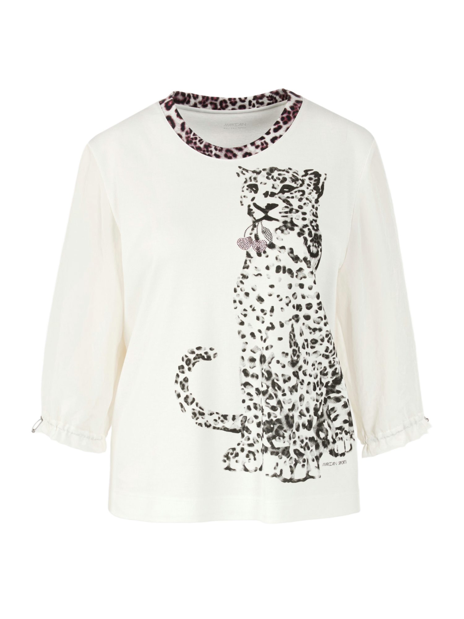 Marc Cain Kurzarmbluse weiß,Casual,Baumwolle,Animalprint,Rundhals,3/4 Arm,Relaxed Fit