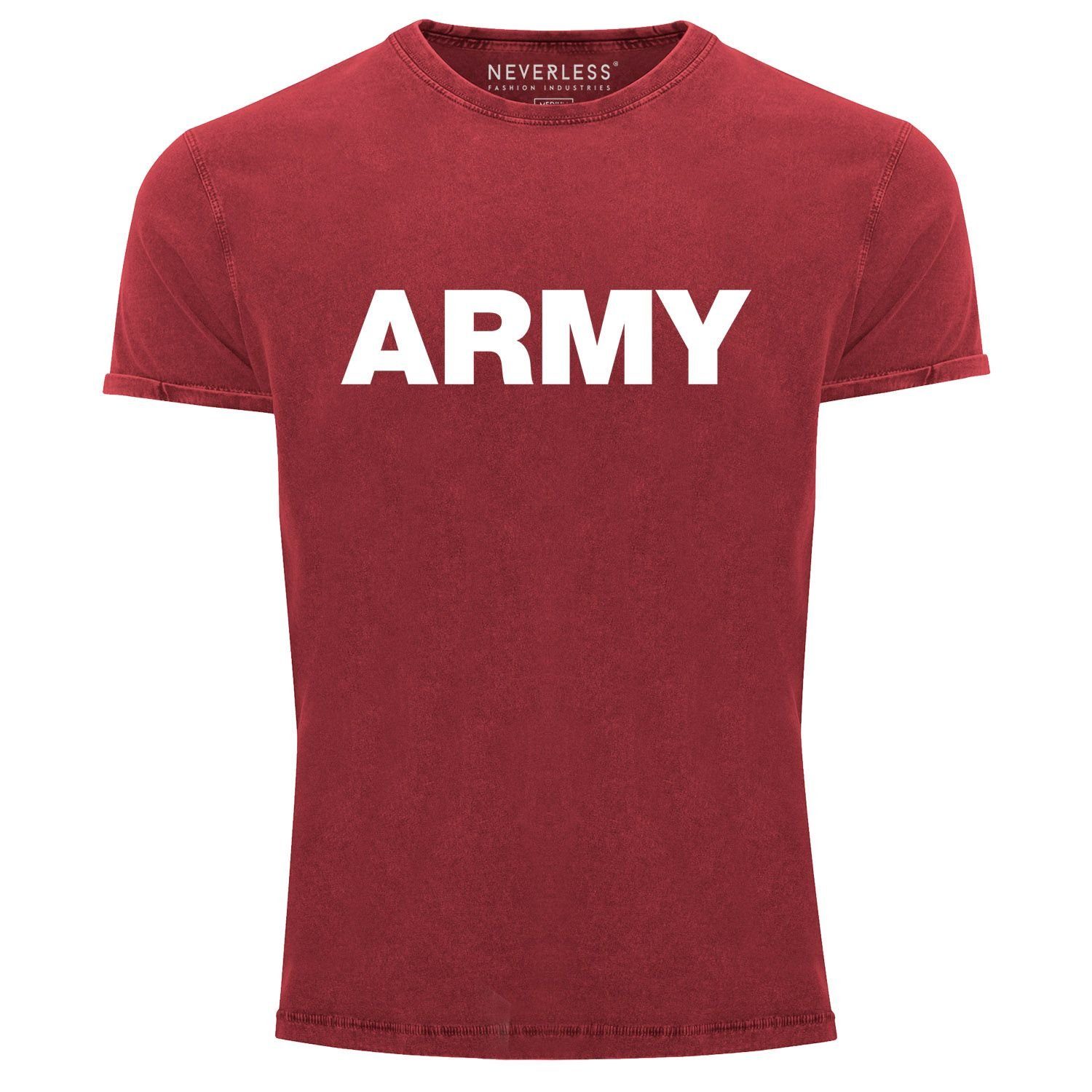 mit Fit Herren Neverless® Army Shirt Print-Shirt Printshirt Vintage Slim rot Print Used Neverless T-Shirt Look