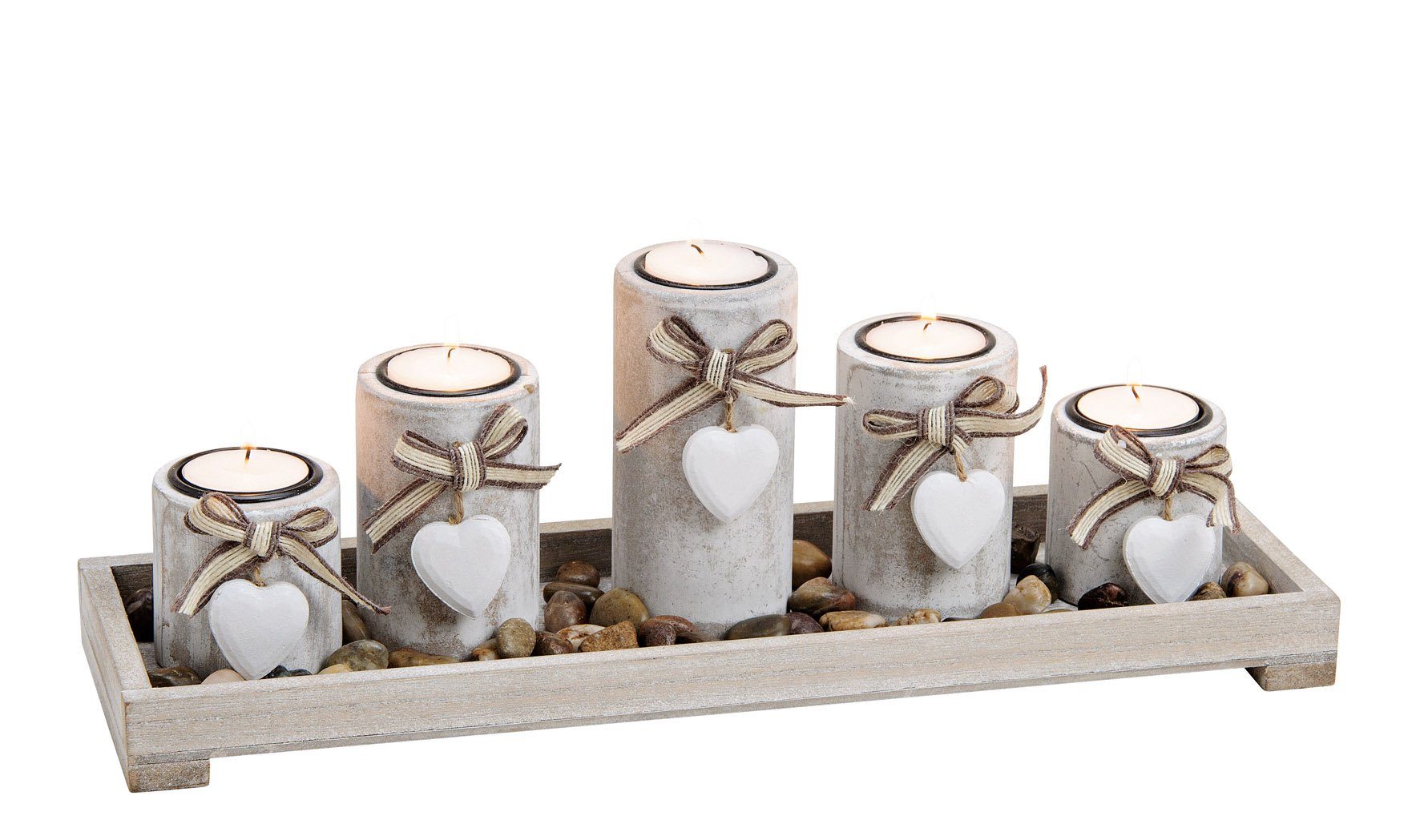 Spetebo Kerzentablett Teelichthalter Deko Set 7-teilig - shabby weiß (Set, 7 St., Komplettset)