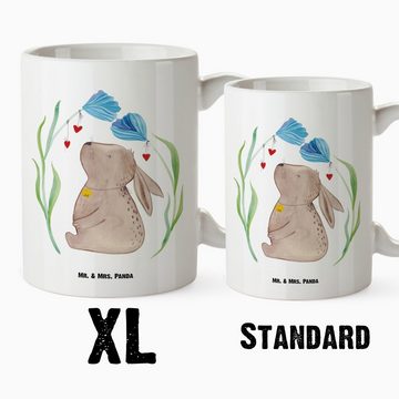 Mr. & Mrs. Panda Tasse Hase Blume - Weiß - Geschenk, Ostern Geschenk, Geschenke zu Ostern, O, XL Tasse Keramik, Einzigartiges Design