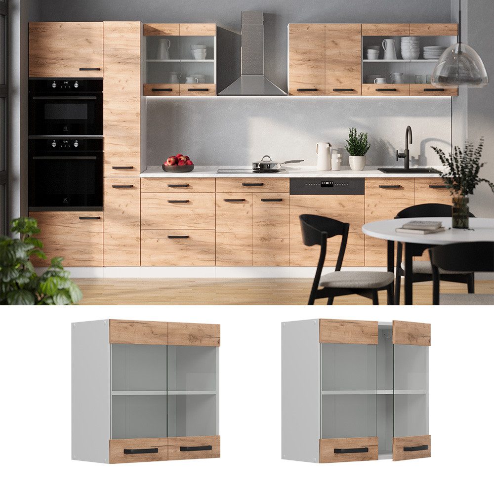 Vicco Glashängeschrank R-Line, Goldkraft Eiche/Weiß, 60 cm günstig online kaufen