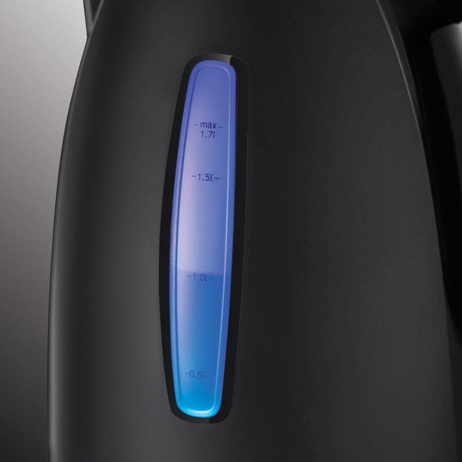 RUSSELL HOBBS Wasserkocher Textures Plus+ 22591-70, Schwarz, 1,7 l, 2400 W, blaue LED-Beleuchtung, Schnellkochfunktion, Perfect-pour, Kalkfilter