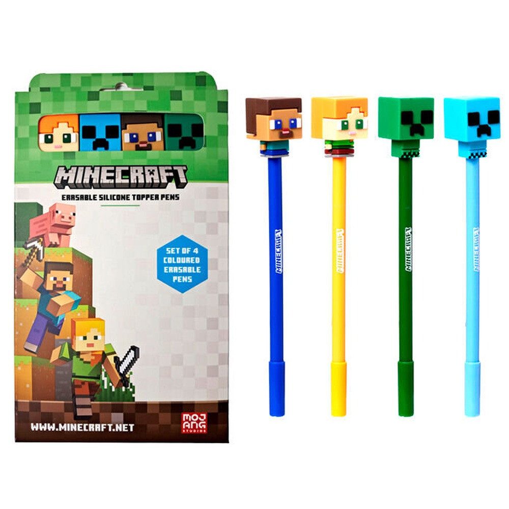 Puckator Kugelschreiber Minecraft-Set mit 4 farbigen löschbaren Stiften