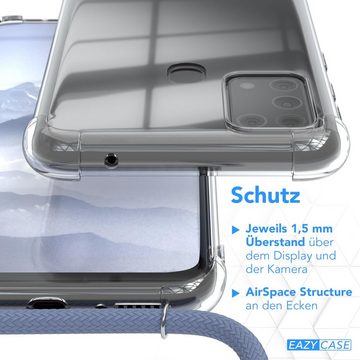 EAZY CASE Handykette Kette Clips Schwarz für Samsung Galaxy M31 6,4 Zoll, Silikonhülle Transparent Handyhülle mit Kordel Kette zum Umhängen Blau