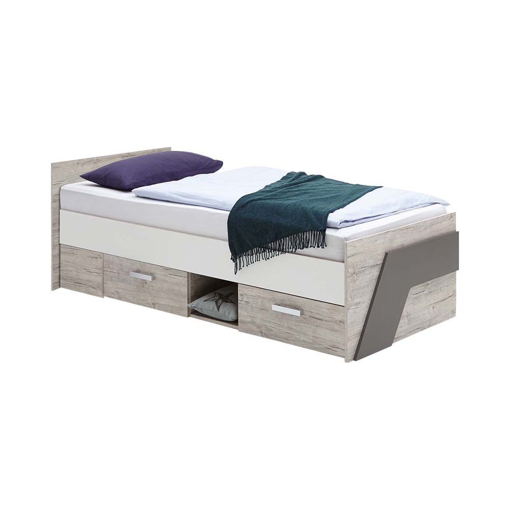 Lomadox Jugendbett LEEDS-10, Sandeiche Nb./weiß/Lava 96x69,5x204,5 cm günstig online kaufen