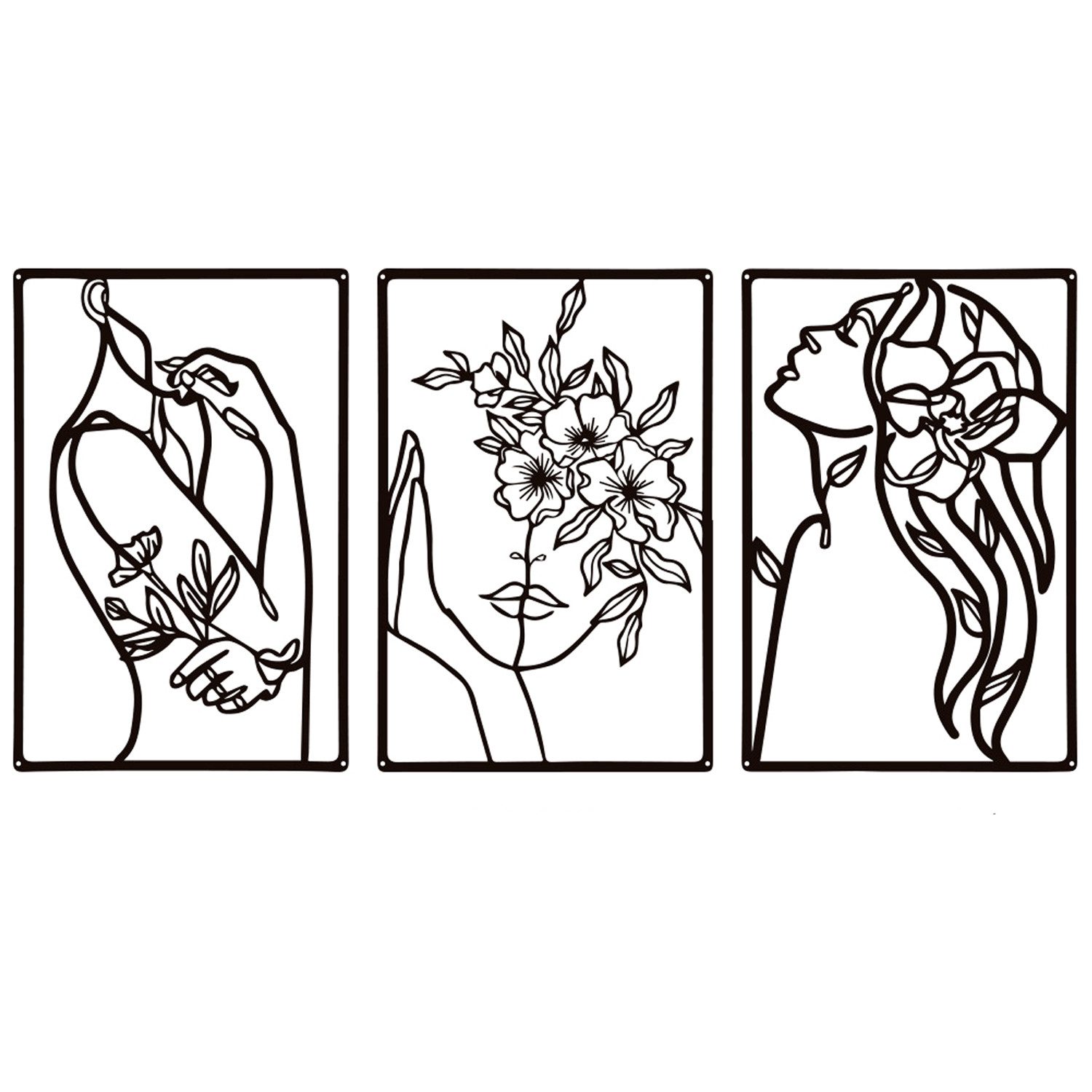 NUODWELL Wanddekoobjekt 3 Stück Metall Abstrakte Frau Wand Kunst Linie Zeic günstig online kaufen