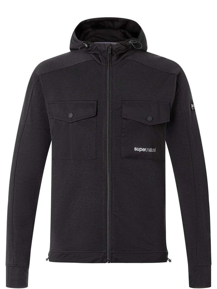 SUPER.NATURAL Outdoorjacke Merino Jacke M ADVENTURE JACKET funktioneller Merino-Materialmix Jet Black