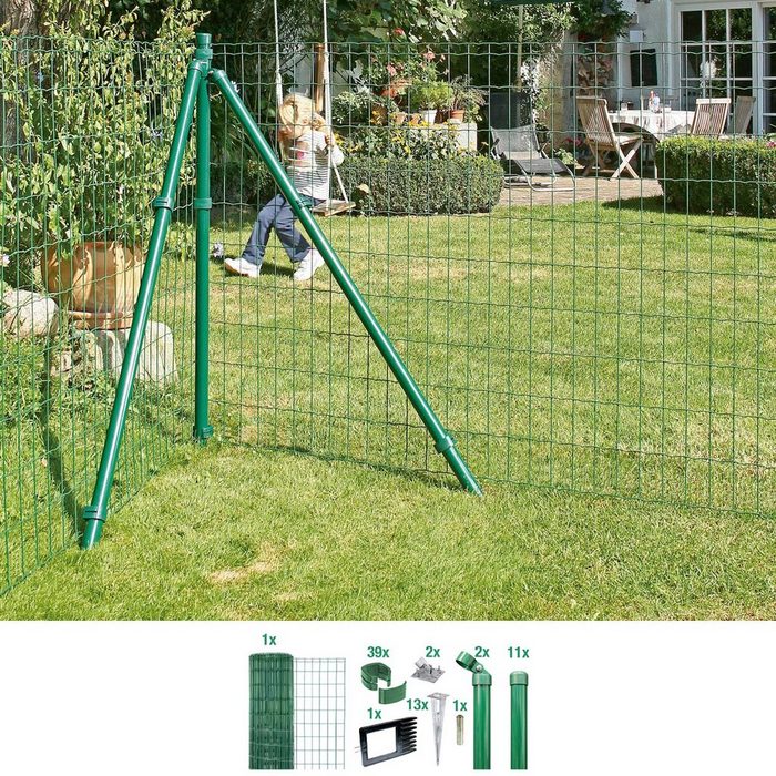 Alberts Schweißgitter Fix-Clip Pro® (Set) 122 cm hoch 25 m grün beschichtet mit Bodenhülsen