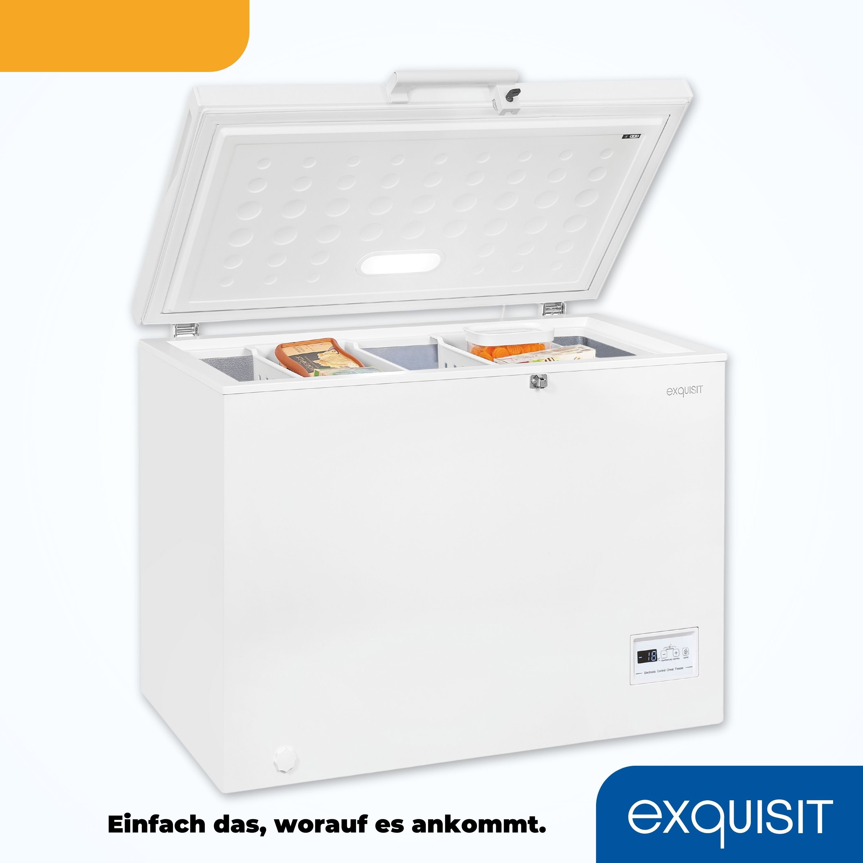 exquisit Gefriertruhe GT200-HE-041C, 102,6 cm breit, 198 l, 4*-Gefriertruhe mit Griff & Türschloss – leicht zu öffnen