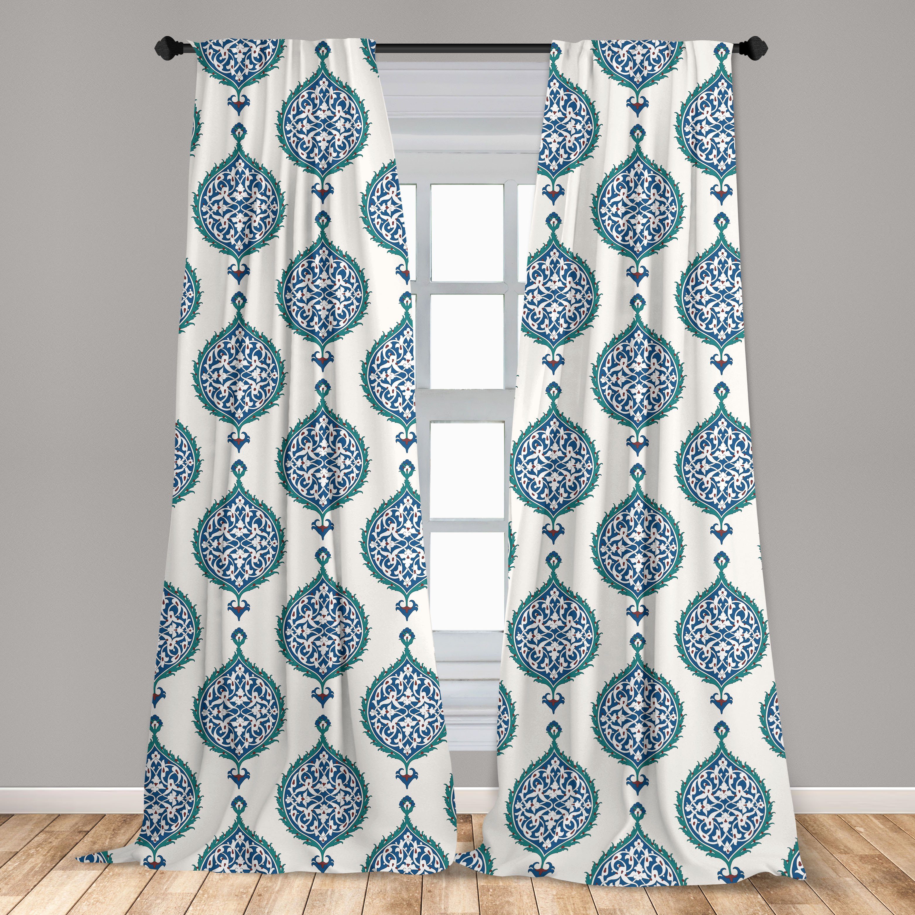 Gardine Vorhang für Schlafzimmer Blätter Curly Dekor, Microfaser, Türkisch-Muster Wohnzimmer Abakuhaus