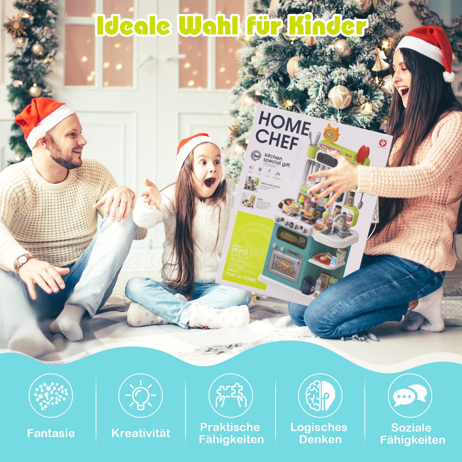 COSTWAY Spielküche PP, mit 54 Zubehör, Spielküche mit Licht, Sound & Dampf günstig online kaufen