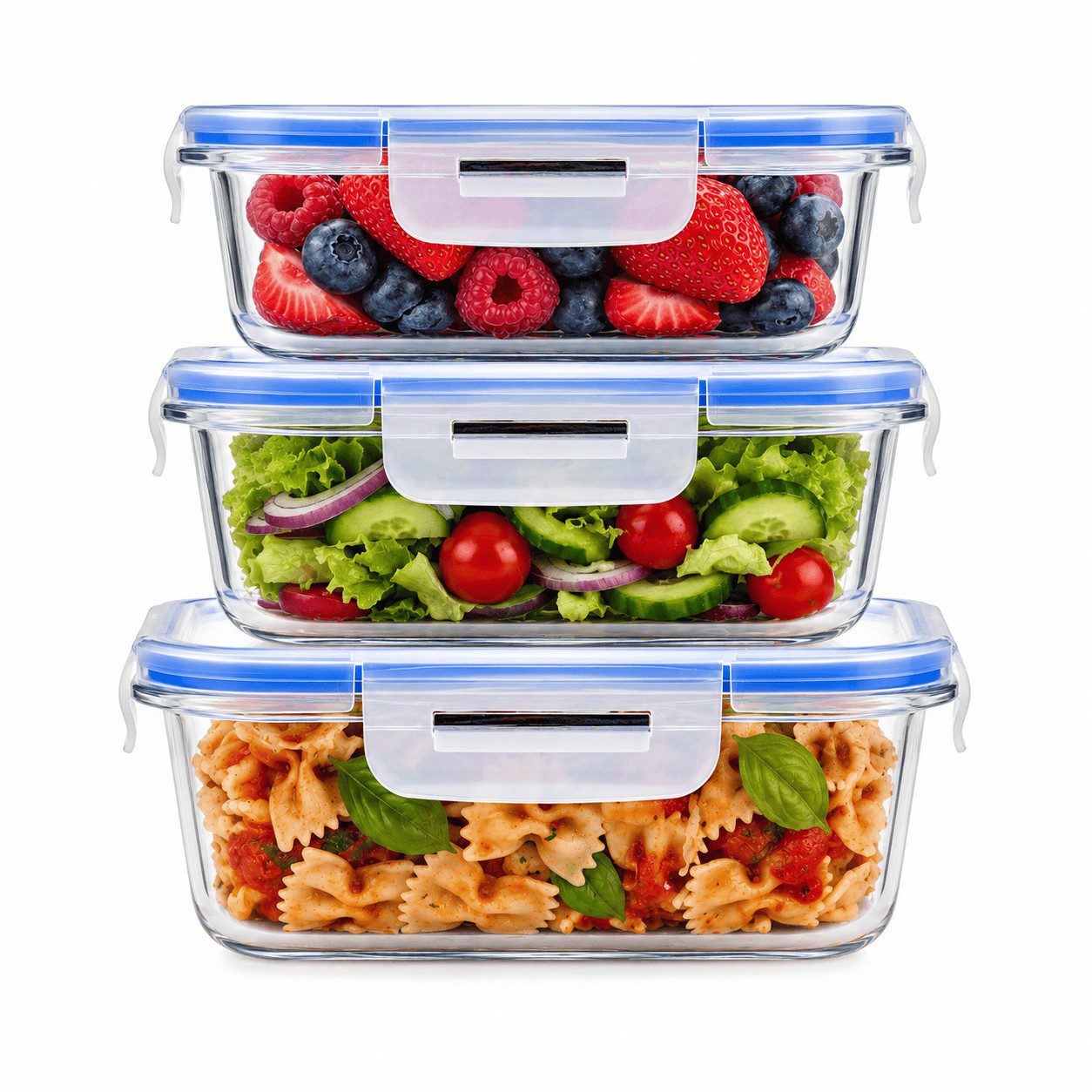 Sendez Frischhaltedose (3 Stück) 1x1L 2x500ml Glasbehälter Vorratsdosen Glasbehälter, Glas, (3-tlg., 3 x Frischhaltedosen), Frischhaltedose