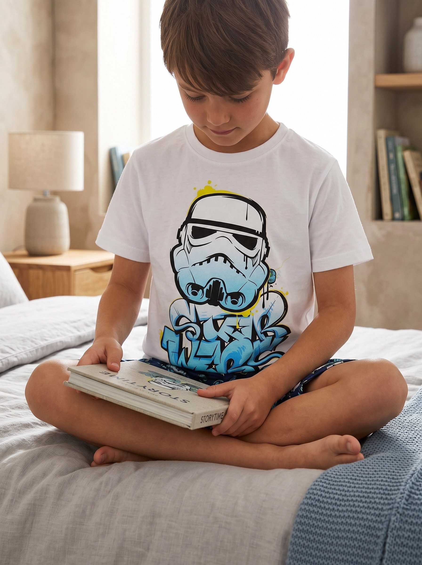 Disney Schlafanzug Star Wars Storm Trooper Kinder Pyjama Schlafanzug kurz 110-140 (Set) Gr. 110 bis 140, 100% Baumwolle – Bild 4 von 5