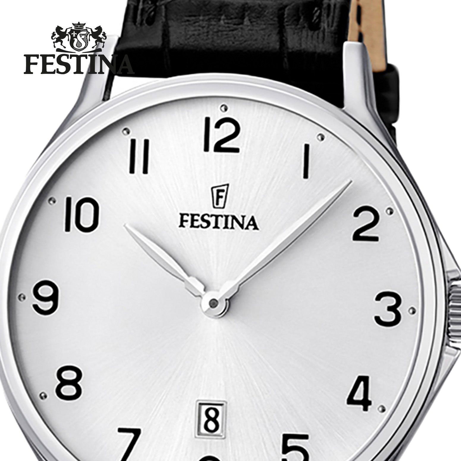 Herren schwarz Lederarmband Uhr Festina Armbanduhr rund, Festina Analog Herren F16745/1 Leder, Quarzuhr