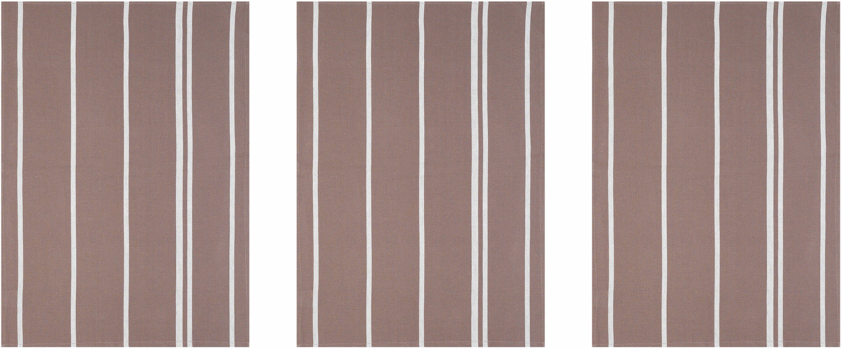 3-tlg), (Set, Streifen, jacquardartiger taupe/weiß Geschirrtuch mit Streifenwebung stuco