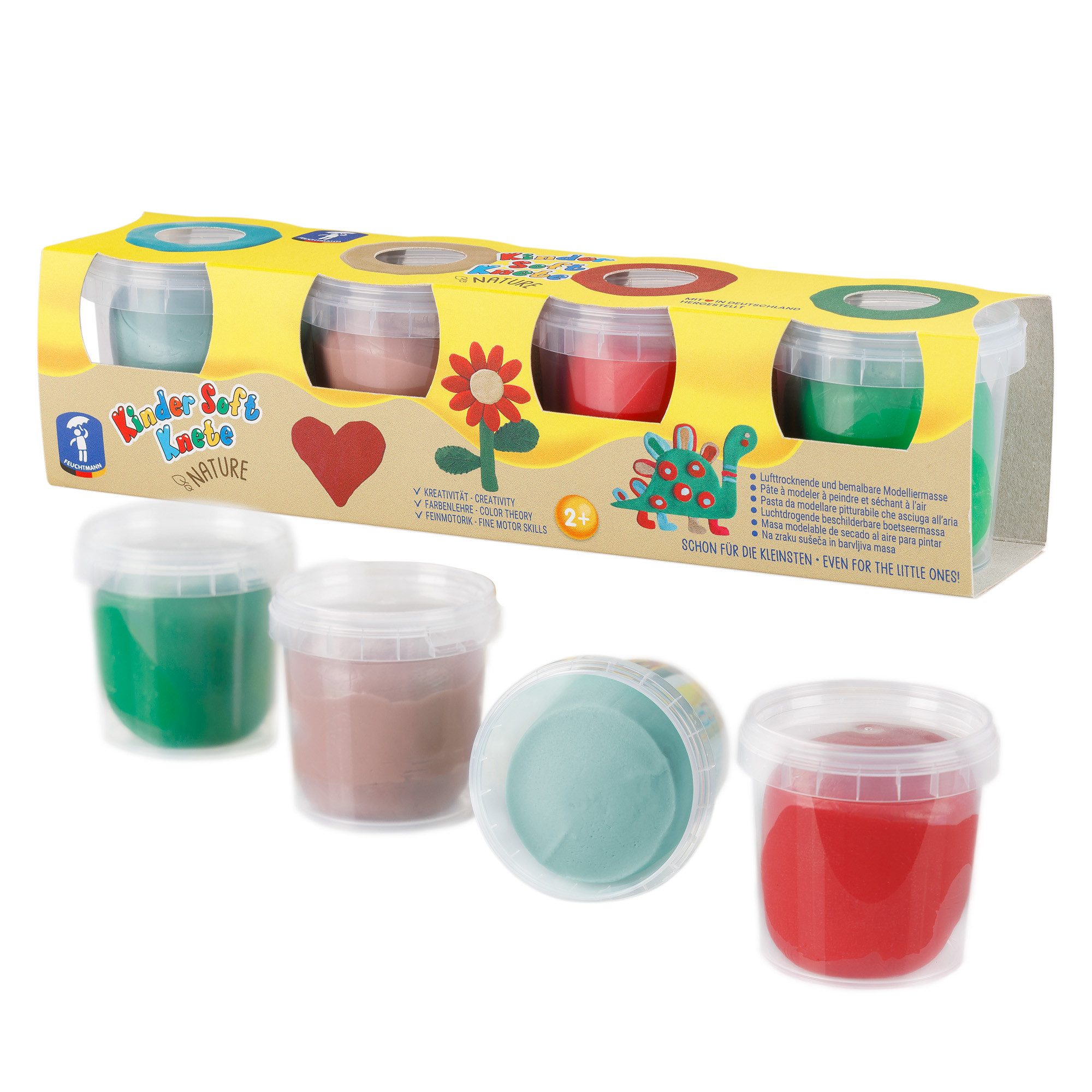 Feuchtmann Knete KINDER SOFT KNETE Nature (1-tlg), 4 x 150g weiche Kinderknete in praktischen Dosen