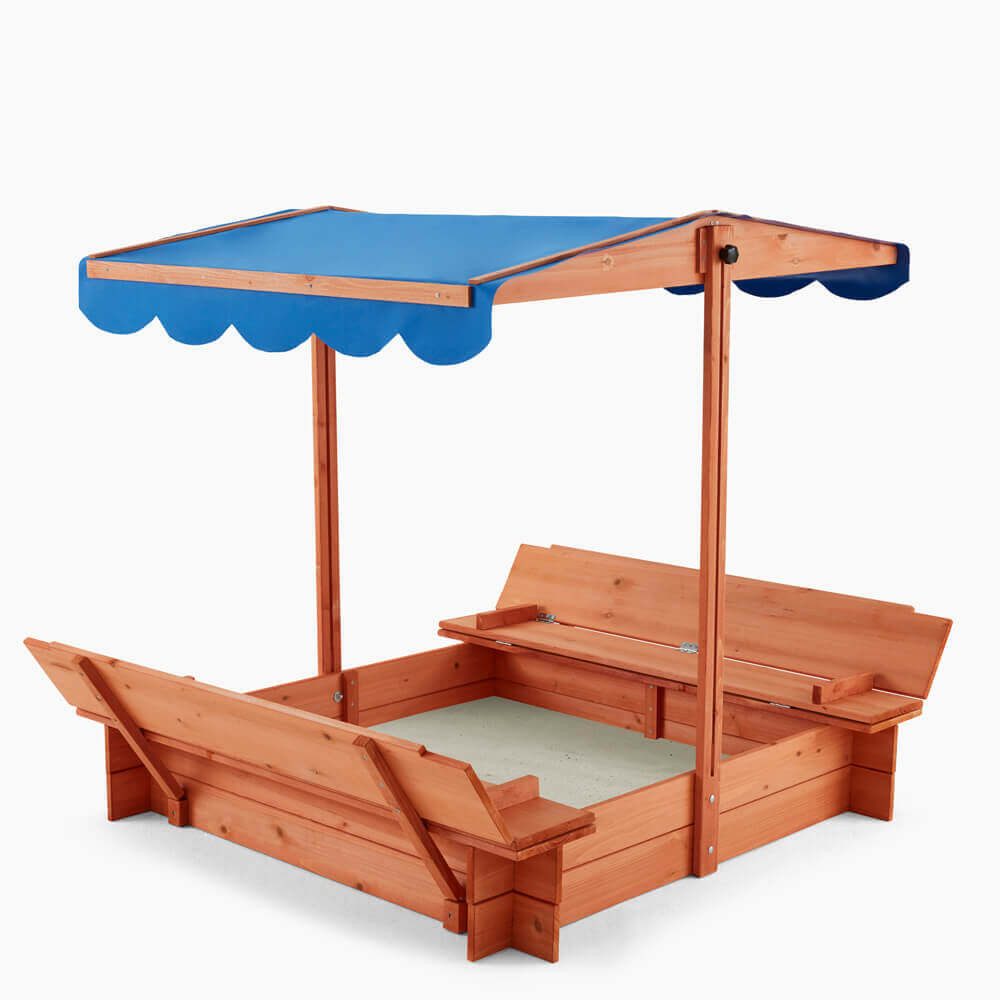 HOME DELUXE Sandkasten BUDDELKISTE, mit Sonnensegel, 2in1 Sitzbänken zum Abdecken, Sandkiste