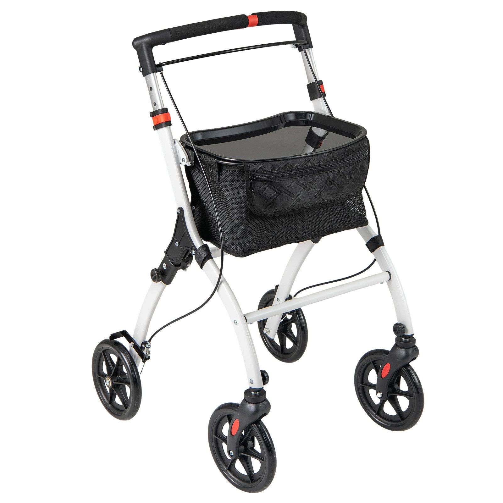 COSTWAY Rollator, 5-Fach höhenverstellbar, mit Tablett & Korb, faltbar