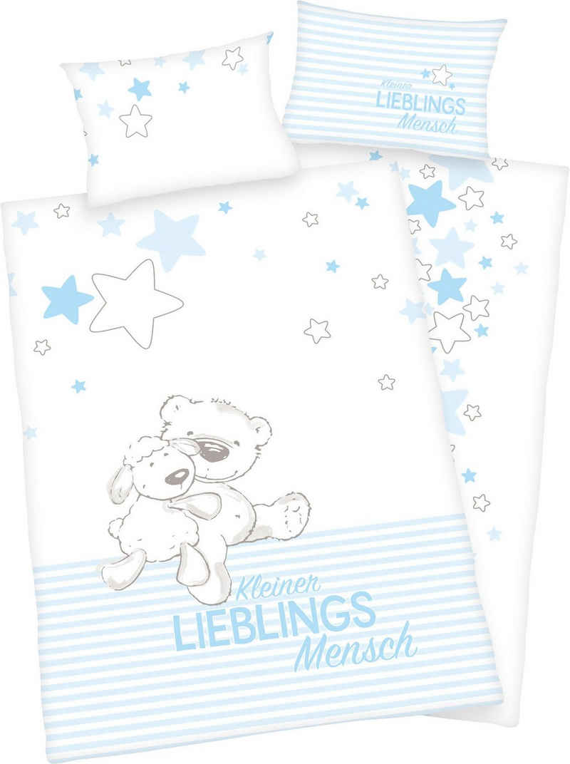 Babybettwäsche Kleiner Lieblingsmensch, Baby Best, Flanell, mit niedlichem Teddy-Motiv und Schriftzug