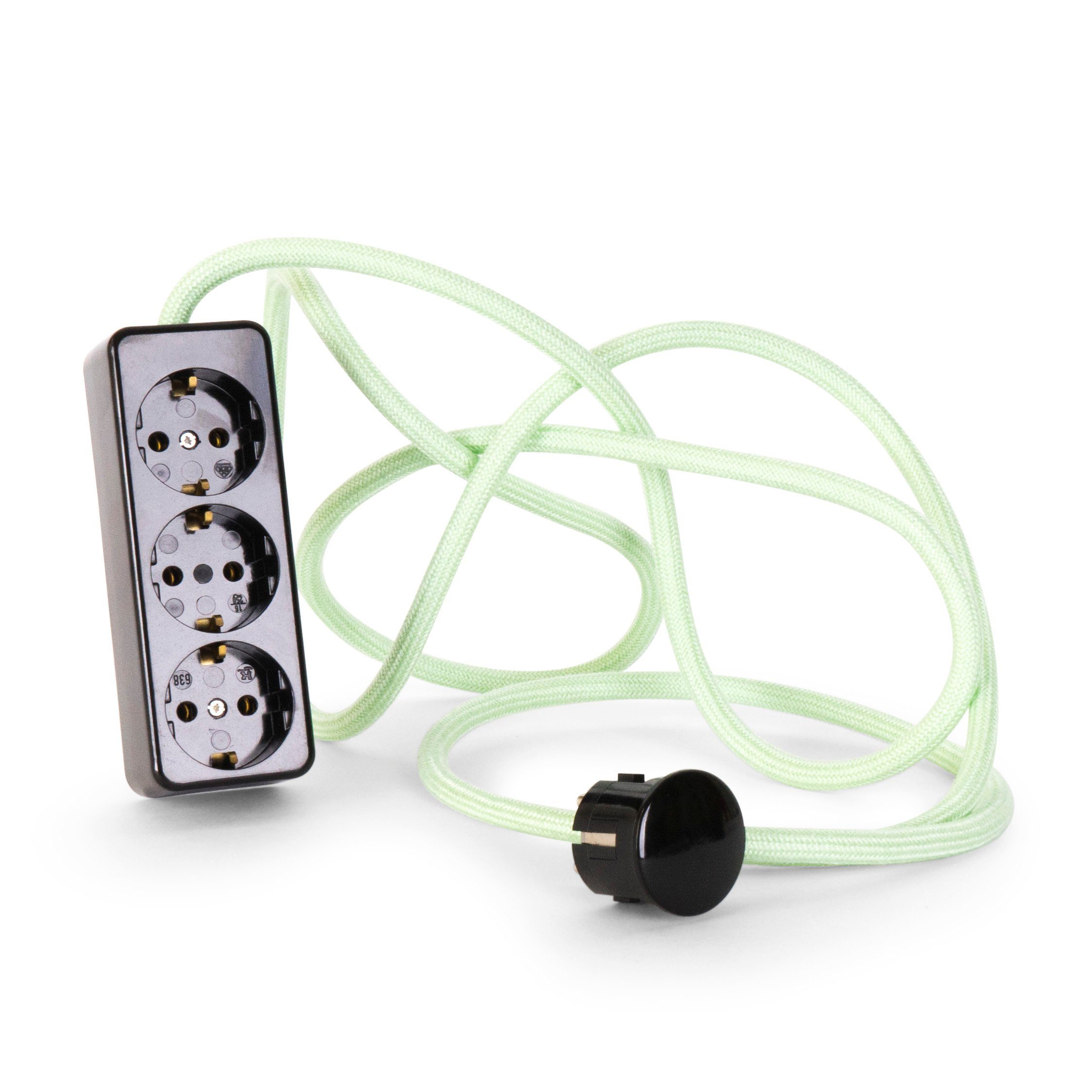 Relight 3-fach Textilkabel-Steckdosenleiste aus Duroplast (Bakelit-Optik) Steckdosenleiste 3-fach (Schutzkontaktstecker), Steckdosenleiste und Stecker aus Duroplast (Bakelit-Optik)