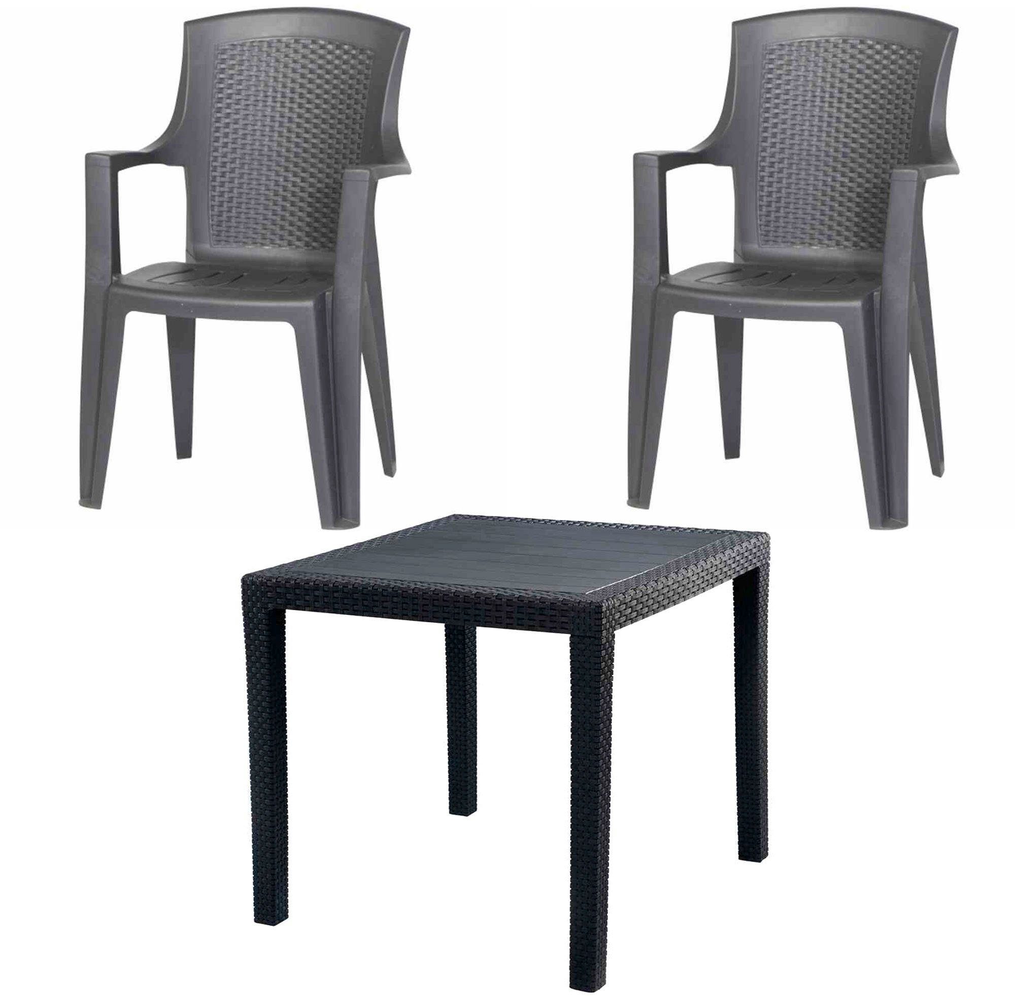 King, Garten-Essgruppe 3-tlg), Sesseln bestehend Tisch und (Set, 1 / Eden Progarden 2 aus