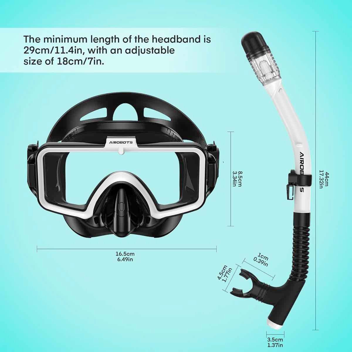 Airobots Schnorchel Set Tauchermaske & Schnorchel Anti-Fog Anti-Leck TS006/TS007 (Set, 1x Schnorchel, 1x Maske), 180°-Panorama, flexibler Silikonschlauch, korrosionsbeständig