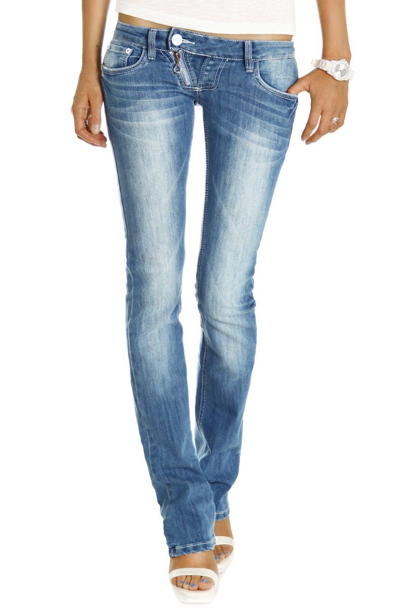 Hüftjeans, Low-rise-Jeans j99a gerade ultra Damen be niedrige styled Hosen