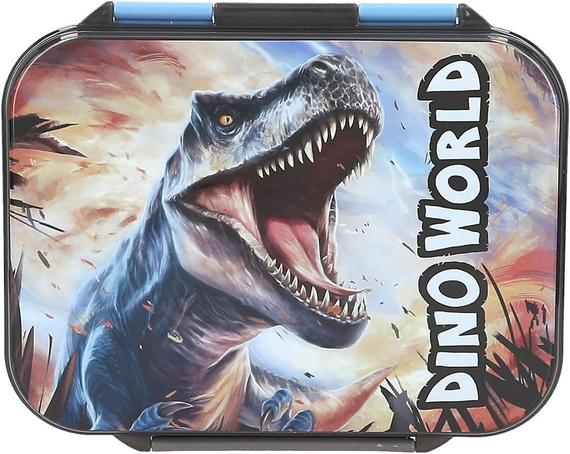 Depesche Spiel Dino World Brotdose mit 3 Fächern – T-Rex Motiv, Blau