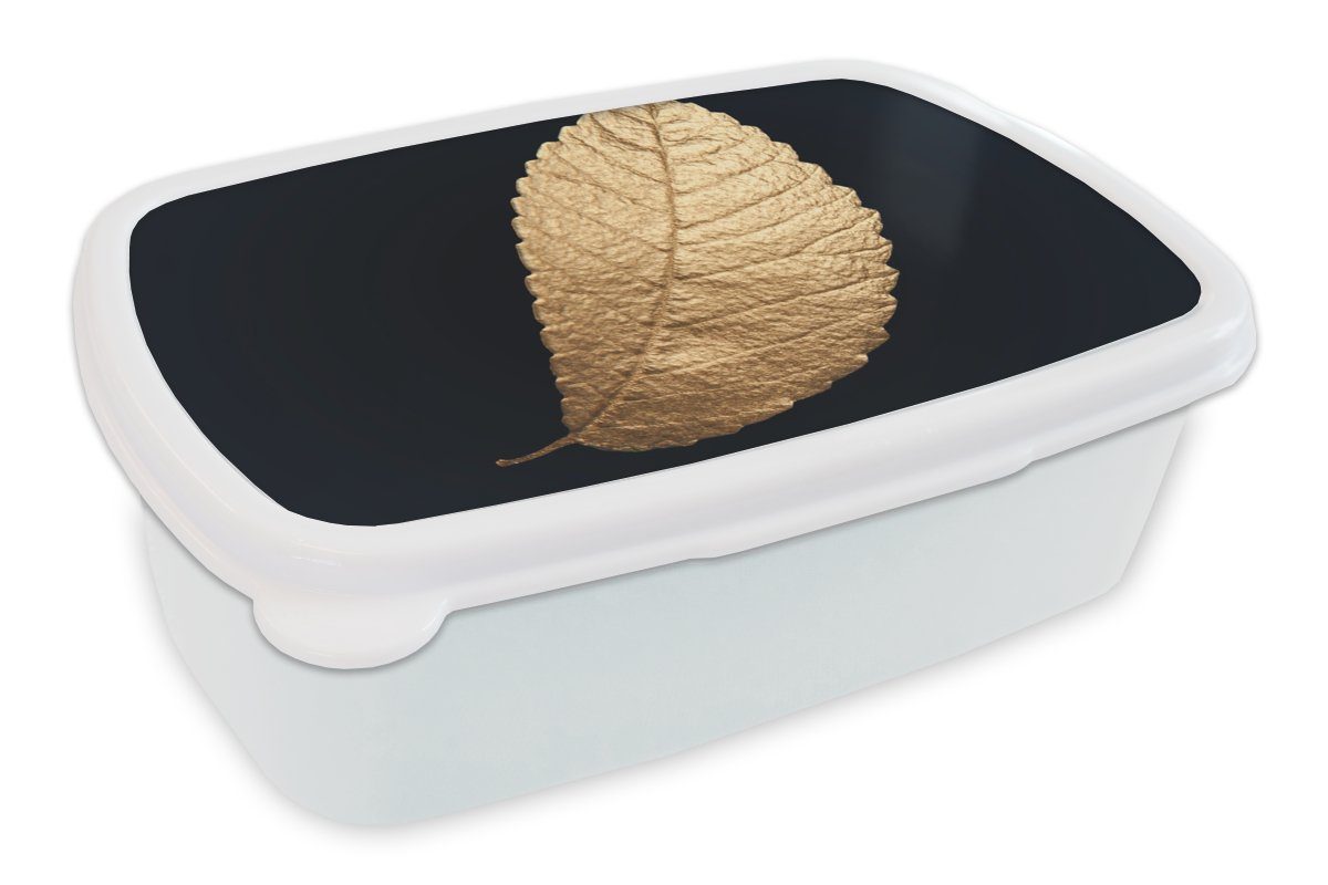 MuchoWow Lunchbox Gold - Blätter - Schwarz - Pflanzen - Luxus - Natur, Kunststoff, (2-tlg), Brotbox für Kinder und Erwachsene, Brotdose, für Jungs und Mädchen weiß