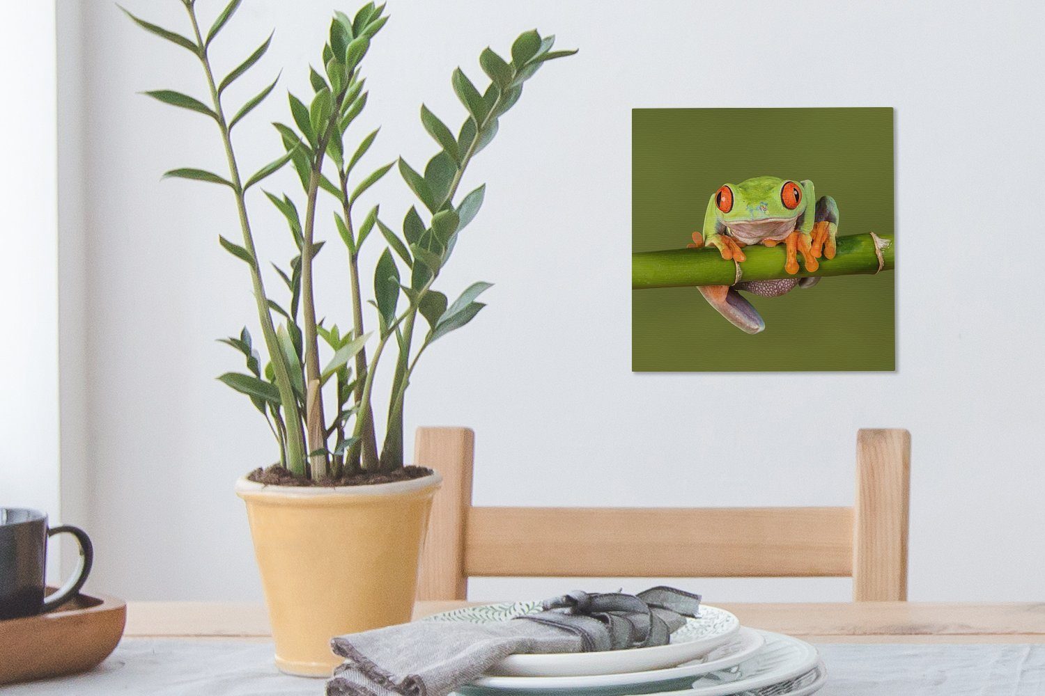OneMillionCanvasses® Leinwandbild Frosch - Leinwand Wohnzimmer - St), Bilder Grün, Schlafzimmer (1 Bambus für