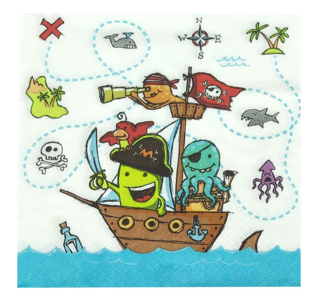 PAPSTAR Papierserviette 20 Servietten Piratenmotiv Bunt 330x330mm, (Set, 20 St., Sevietten), Servietten Geburtstagsservietten Partyservietten Piraten