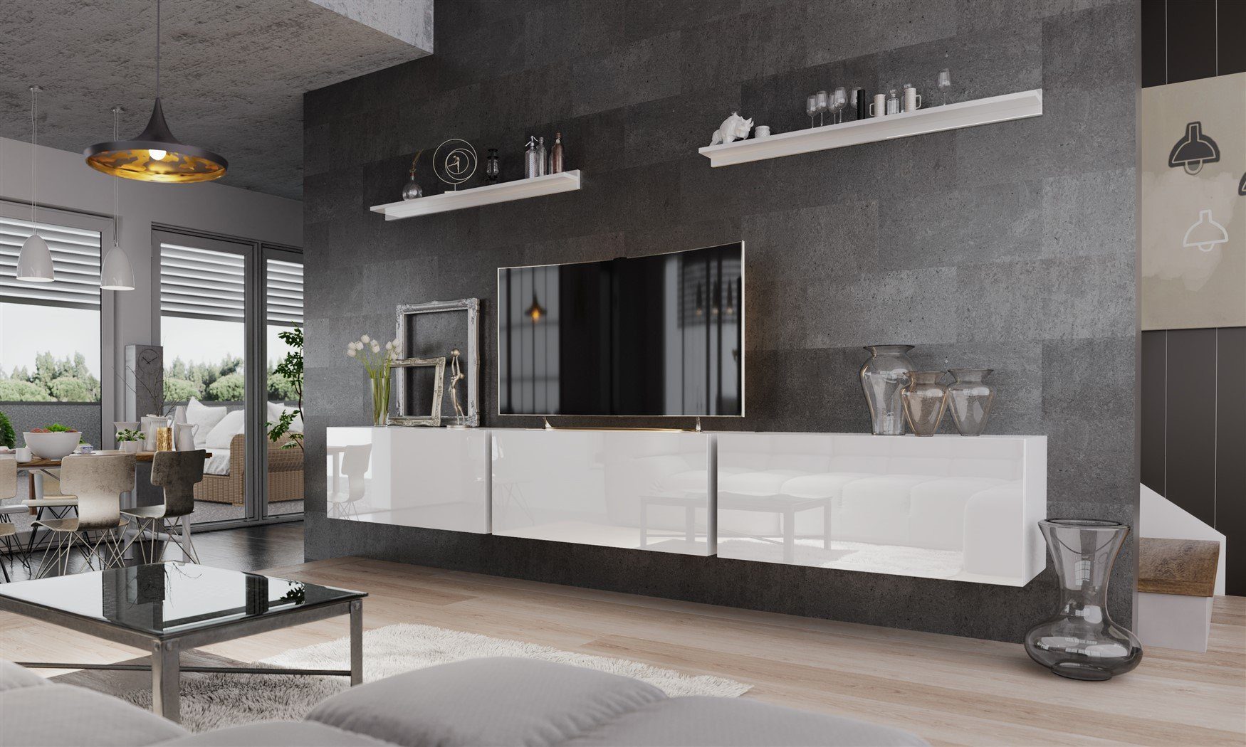 Fun Möbel Wohnwand Mediawand Wohnwand - NEXI XL 6 - Hochglanzfronten, (Set, günstig online kaufen