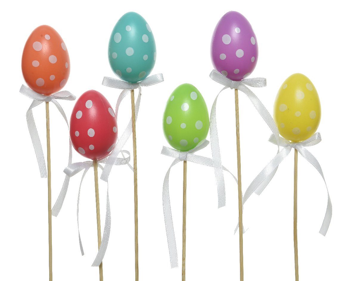 Decoris season decorations Osterei, Ostereier Blumenstecker mit Punkten 36cm bunt 6 Stück