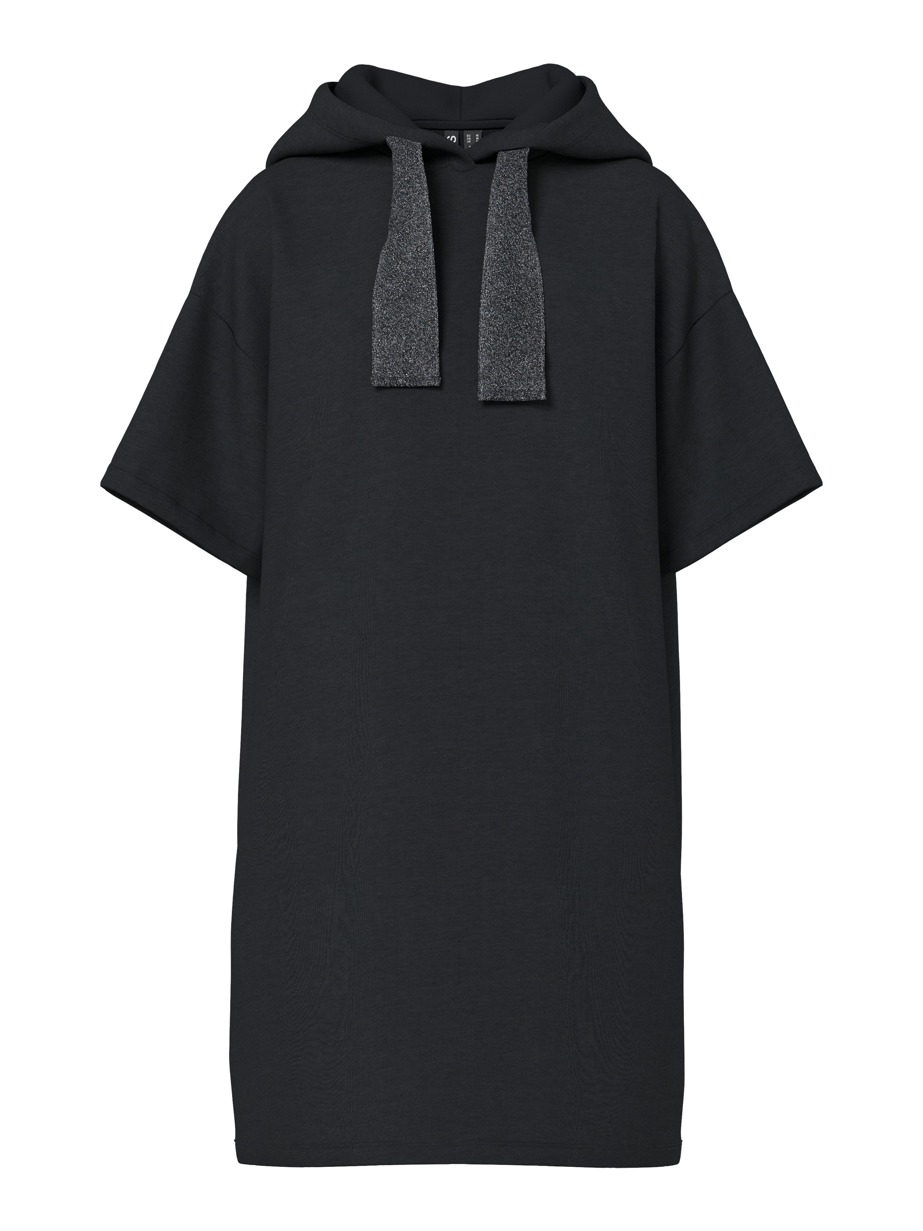 pieces Sweatkleid PCCHILLI SUMMER 2/4 DRESS SWT NOOS UB BC mit Kapuze und kontrastfarbenem Kordelzug