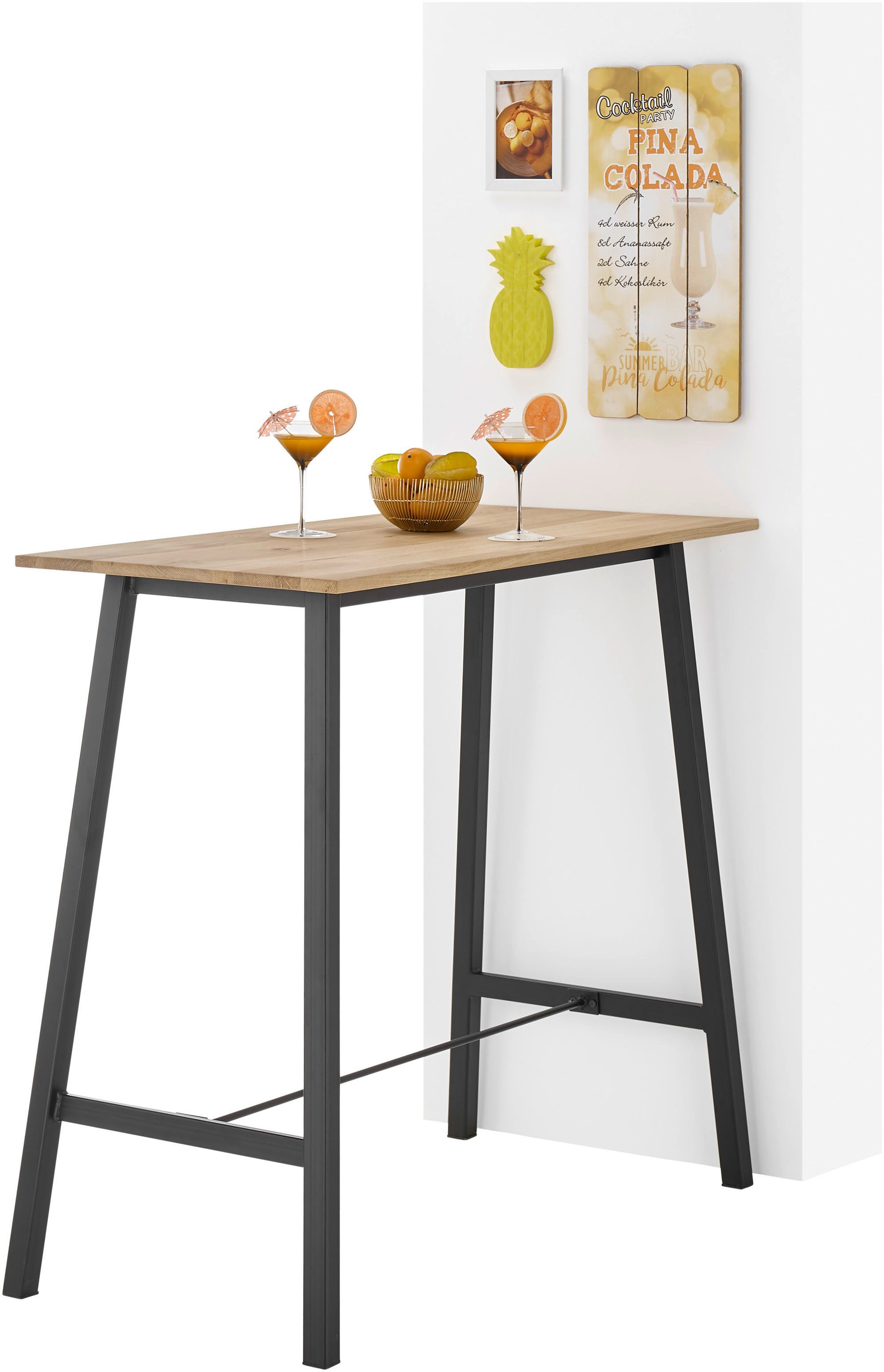 Stolkom Sp.z.o.o. Bartisch Kent Eiche Massivholz geölt, Hochtisch BxHxT 120x104x60 cm, Industrial Style Eiche Massivholz geölt durchgehende Lamelle