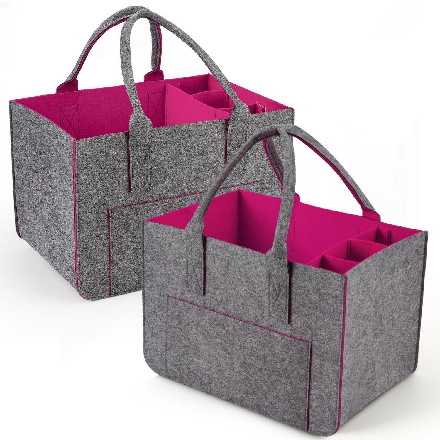 LuxusKollektion Einkaufskorb Filztasche Groß 30L Magenta 2 Stücke