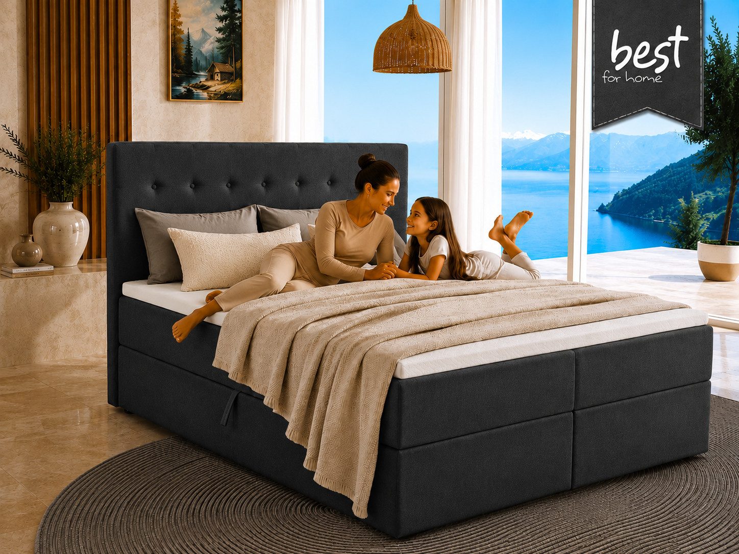 Best for Home Boxspringbett Polsterbett mit 7-Zonen-Taschenfederkernmatratze und Schubladen (Komplettset (Boxspringbett inkl. 2 Matratzen, Topper & Stauraum-Schubladen), 6-St., 140x200 160x200 180x200 200x200 cm)