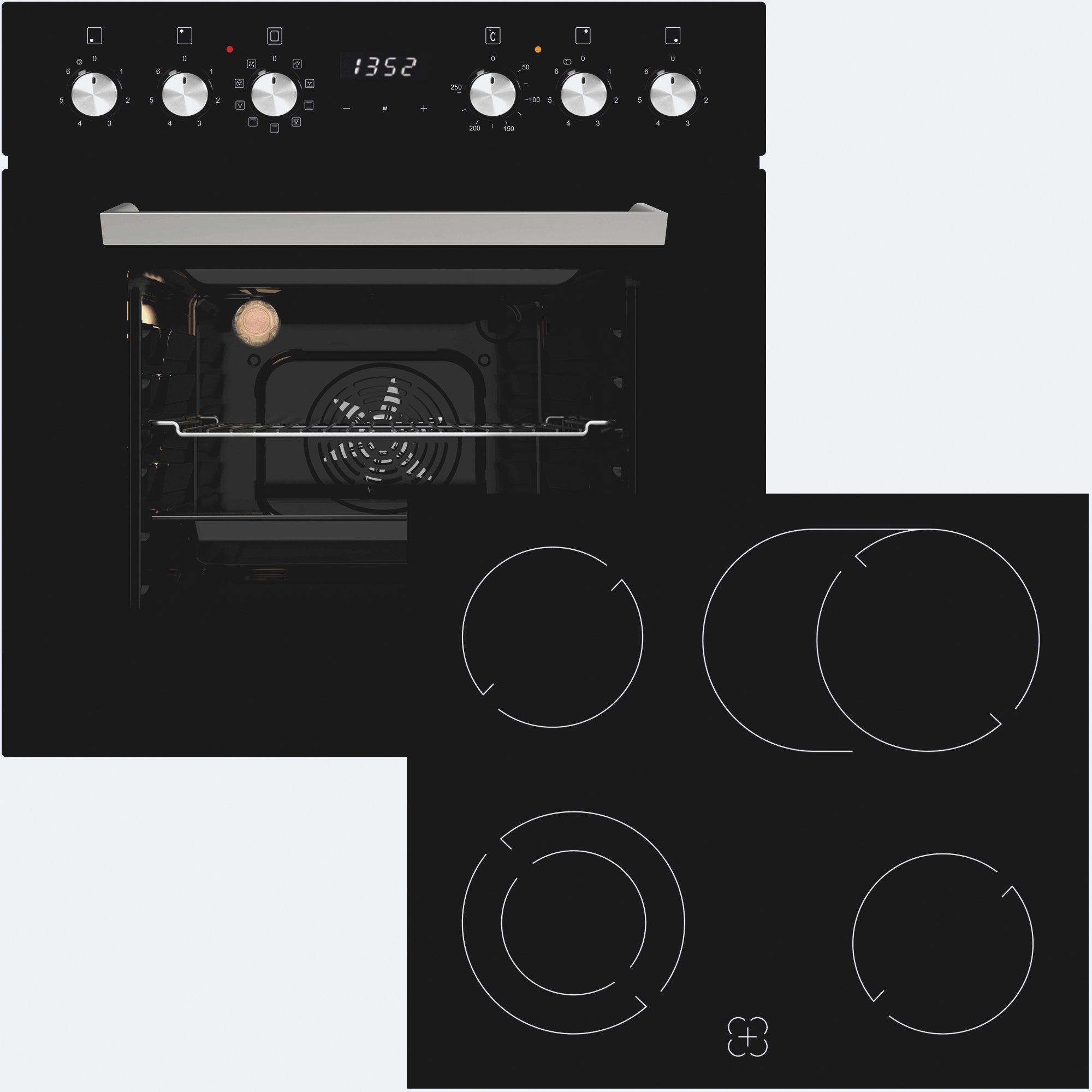 YUNA Elektro-Herd-Set Celeste HS8-2KB, mit Teleskopauszüge, mit Restwärmeanzeige, Umluft- und Grillfunktion